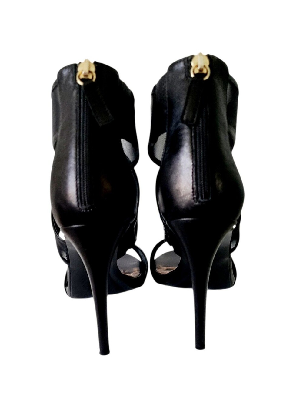 Diane von Furstenberg "Jules" Black Napa   & Mesh 4.5" Heels Sandals - Picture 4 of 6